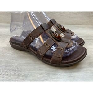 Taos Fortune Brown Leather Gemstone Strappy Sandals Women's 6 Comfort Shoes